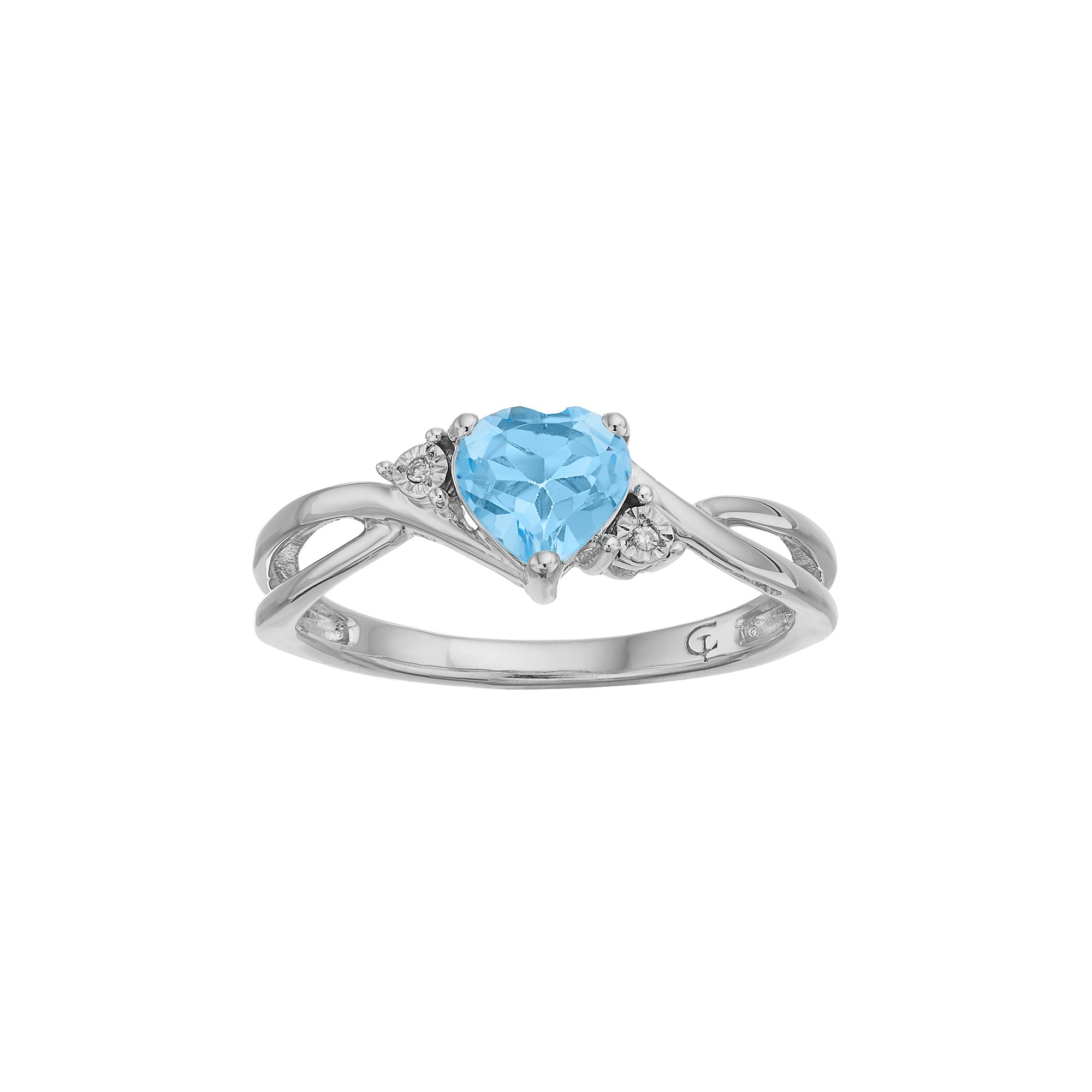 10k White Gold Simulated Aquamarine & Diamond Accent Swirl Heart Ring, Wome