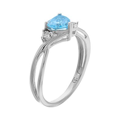 10k White Gold Simulated Aquamarine & Diamond Accent Swirl Heart Ring