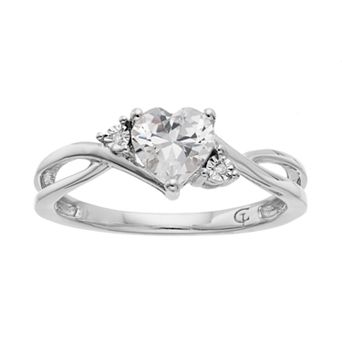 10k White Gold Lab-Created White Sapphire & Diamond Accent Swirl Heart Ring