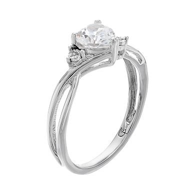 10k White Gold Lab-Created White Sapphire & Diamond Accent Swirl Heart Ring