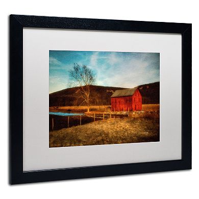 Trademark Fine Art "Red Barn at Twilight" Matted Black Framed Wall Art