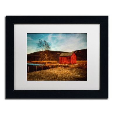 Trademark Fine Art "Red Barn at Twilight" Matted Black Framed Wall Art