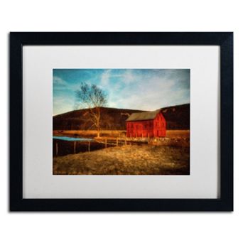 Trademark Fine Art "Red Barn at Twilight" Matted Black Framed Wall Art