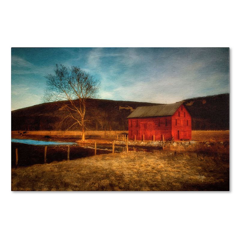 Trademark Fine Art Red Barn at Twilight Canvas Wall Art, 16X24