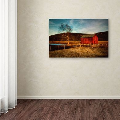 Trademark Fine Art "Red Barn at Twilight" Canvas Wall Art
