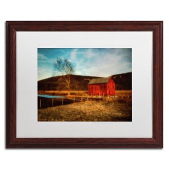 Trademark Fine Art "Red Barn at Twilight" Matted Wood Finish Framed Wall Art
