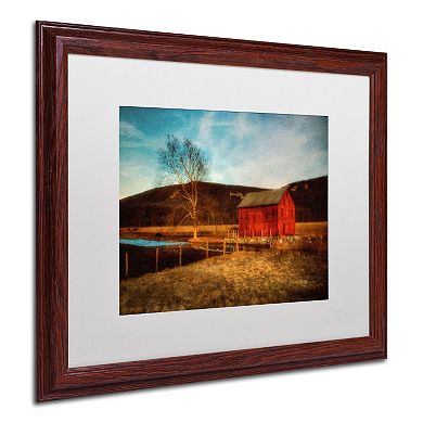 Trademark Fine Art "Red Barn at Twilight" Matted Wood Finish Framed Wall Art