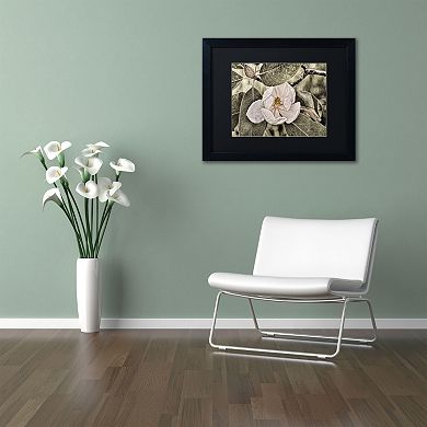 Trademark Fine Art "White Magnolia" Matted Black Framed Wall Art