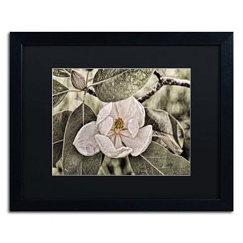 Trademark Fine Art "White Magnolia" Matted Black Framed Wall Art