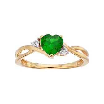 10k Gold Simulated Emerald & Diamond Accent Swirl Heart Ring
