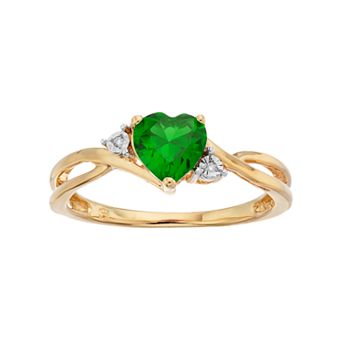 LOVEABLES 10k Gold Simulated Emerald & Diamond Accent Swirl Heart Ring