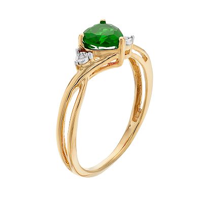 10k Gold Simulated Emerald & Diamond Accent Swirl Heart Ring