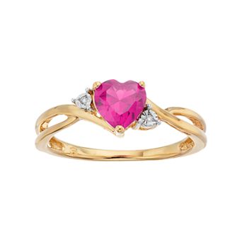 10k Gold Lab-Created Pink Sapphire & Diamond Accent Swirl Heart Ring