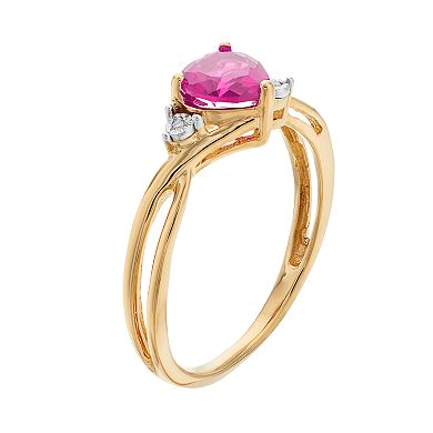 10k Gold Lab-Created Pink Sapphire & Diamond Accent Swirl Heart Ring
