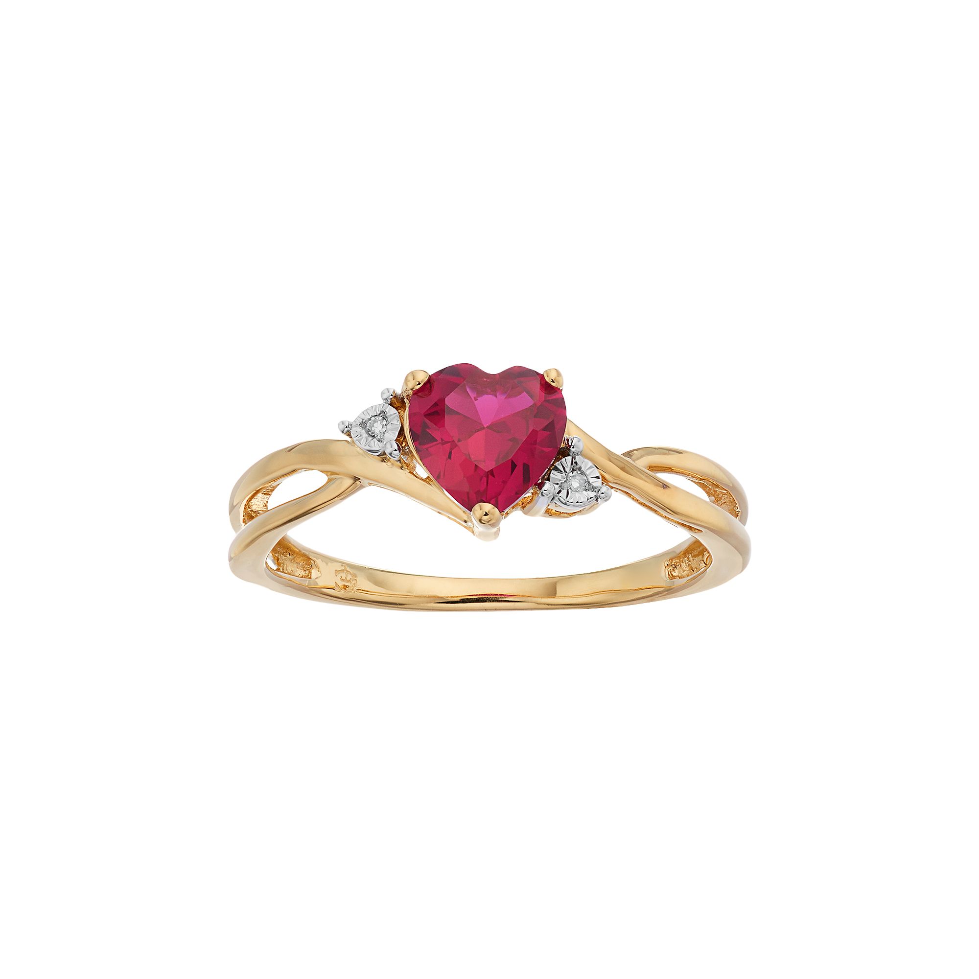 10k Gold Lab-Created Ruby & Diamond Accent Swirl Heart Ring, Womens, Size: