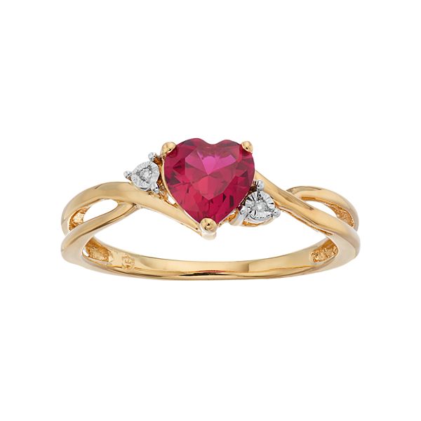 10k Gold Lab Created Ruby Diamond Accent Swirl Heart Ring