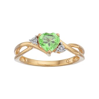 10k Gold Peridot & Diamond Accent Swirl Heart Ring