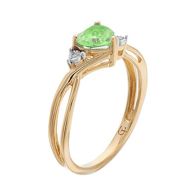 10k Gold Peridot & Diamond Accent Swirl Heart Ring