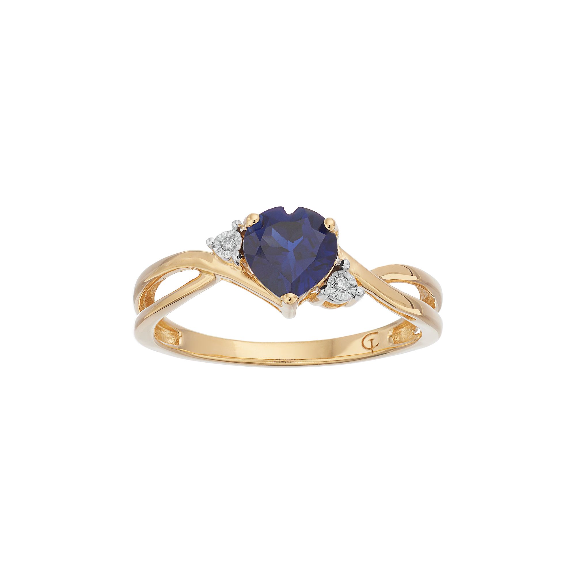 10k Gold Lab-Created Sapphire & Diamond Accent Swirl Heart Ring, Womens, S