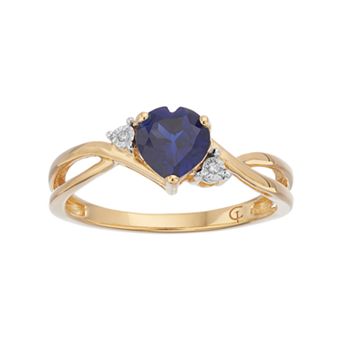 10k Gold Lab-Created Sapphire & Diamond Accent Swirl Heart Ring