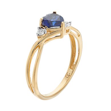 10k Gold Lab-Created Sapphire & Diamond Accent Swirl Heart Ring