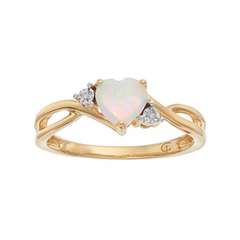 10k Gold Lab-Created Opal & Diamond Accent Swirl Heart Ring