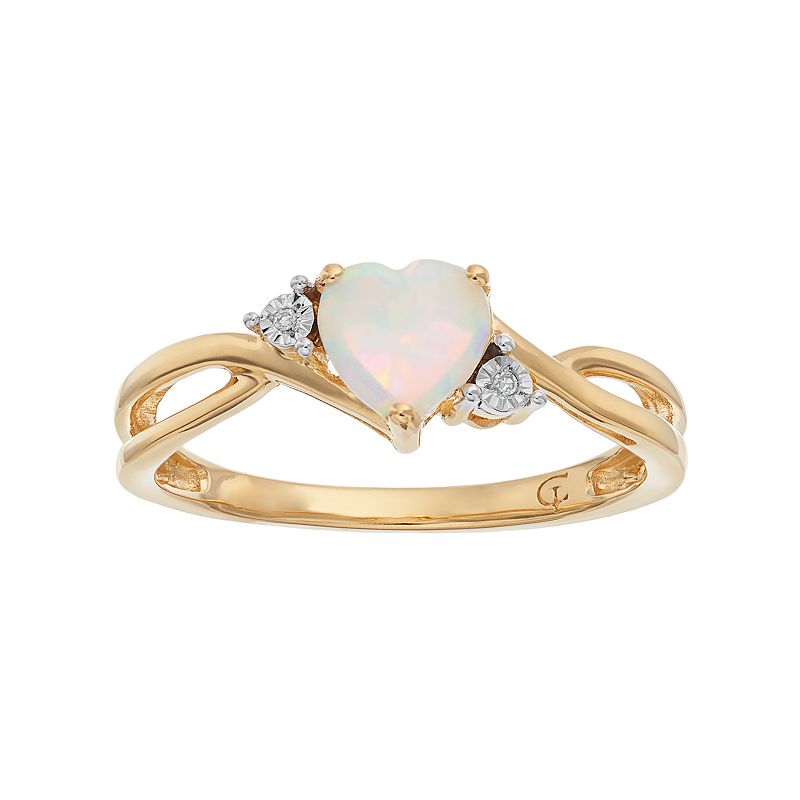 10k Gold Lab-Created Opal & Diamond Accent Swirl Heart Ring, Women's, Size: 8, White