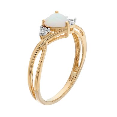 10k Gold Lab-Created Opal & Diamond Accent Swirl Heart Ring
