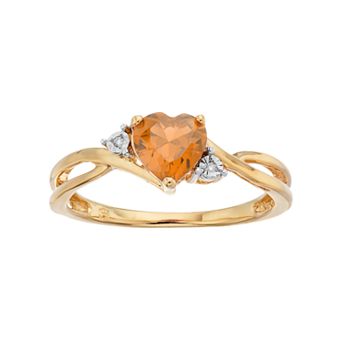 10k Gold Citrine & Diamond Accent Swirl Heart Ring