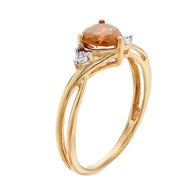 10k Gold Citrine & Diamond Accent Swirl Heart Ring