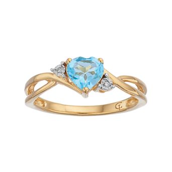 LOVEABLES 10k Gold Blue Topaz & Diamond Accent Swirl Heart Ring