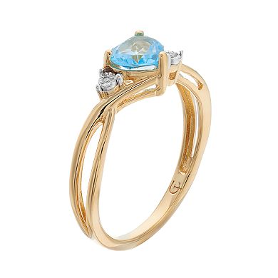10k Gold Blue Topaz & Diamond Accent Swirl Heart Ring