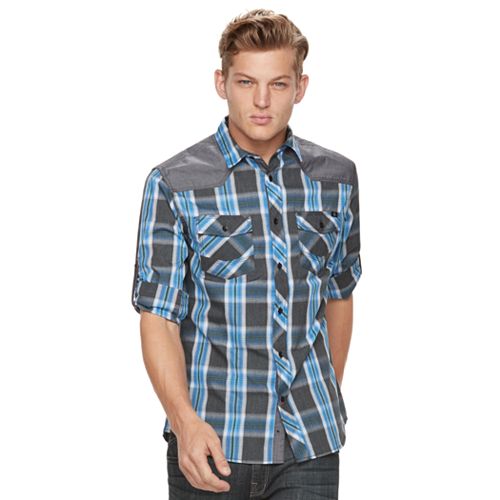 Men's Rock & Republic Shoulder-Patch Plaid Button-Down Shirt