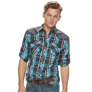 Men's Rock & Republic Shoulder-Patch Plaid Button-Down Shirt