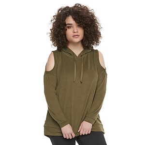 madden NYC Juniors' Plus Size Cold-Shoulder Hoodie