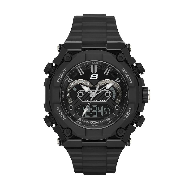 Skechers Men's El Segundo Analog-Digital Silicone Watch, Black