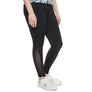 madden NYC Juniors' Plus Size Black Mesh Inset Leggings