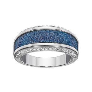 Brilliance Silver Plated Glitter Striped Ring with Swarovski Crystals
