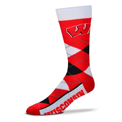 Adult For Bare Feet Wisconsin Badgers Argyle Line Up Crew Socks