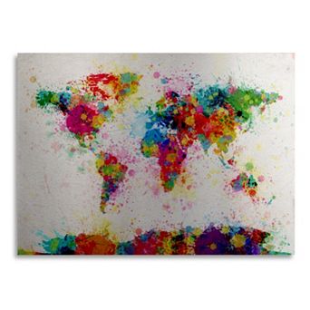 Trademark Fine Art "Paint World Map" Floating Brushed Aluminum Wall Art