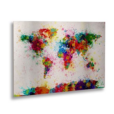 Trademark Fine Art "Paint World Map" Floating Brushed Aluminum Wall Art