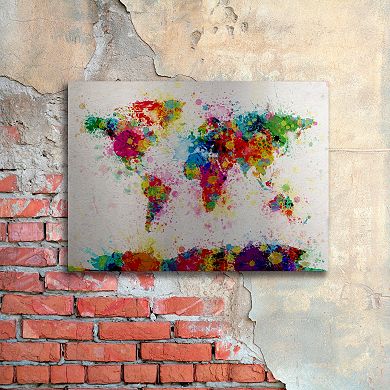 Trademark Fine Art "Paint World Map" Floating Brushed Aluminum Wall Art