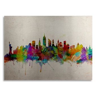 Trademark Fine Art "New York Skyline" Floating Brushed Aluminum Wall Art