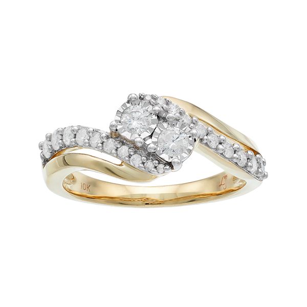 10k Gold 1/2 Carat T.W. Diamond 2-Stone Bypass Engagement Ring