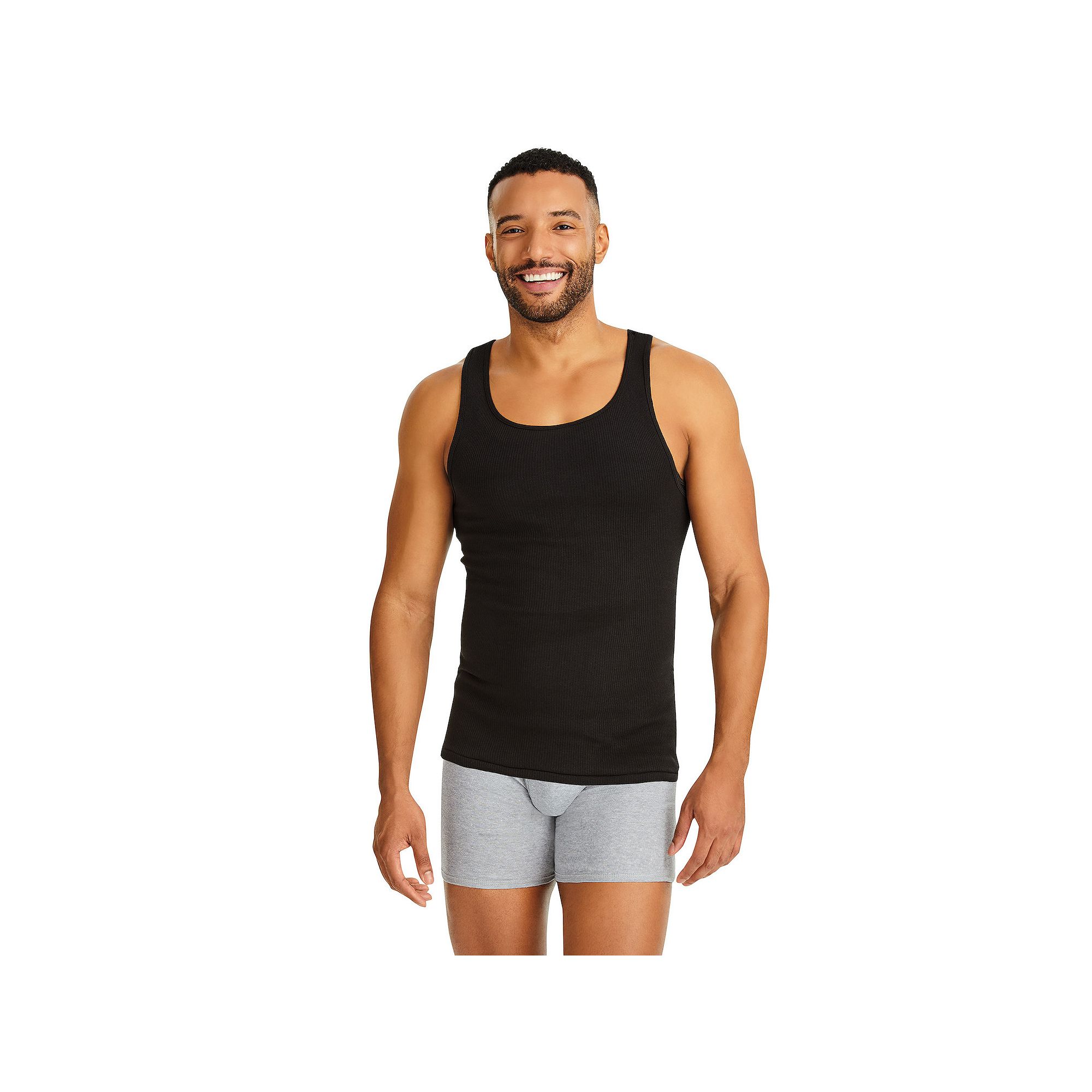 Hanes Ultimate 6-Pack Mens ComfortSoft Black/Grey Tank Undershirt, Size: S