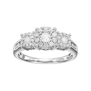 Sterling Silver 1/2 Carat T.W. Diamond 3-Stone Cluster Engagement Ring