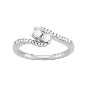 Sterling Silver 1/4 Carat T.W. Diamond 2-Stone Bypass Engagement Ring