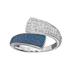 Brilliance Silver Plated Glitter Bypass Ring with Swarovski Crystals