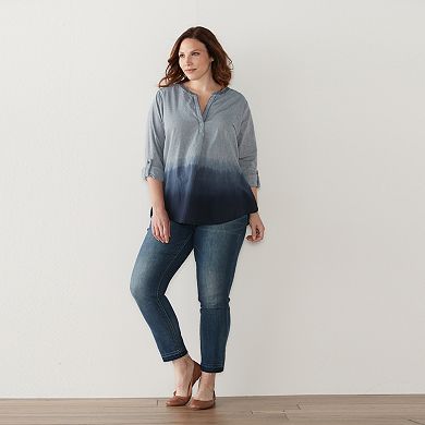 Plus Size Sonoma Goods For Life® Dip-Dyed Roll-Tab Shirt
