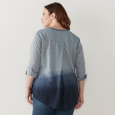 Plus Size Sonoma Goods For Life® Dip-Dyed Roll-Tab Shirt